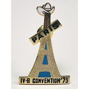 VTG 2" Goldtone Enamel Eiffel Tower Paris IV-B WIPO Convention 1979 PINBACK Pin